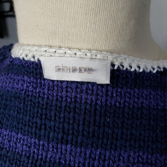 Chico's Ruffled Striped Mixed Texture Cardigan Sweater Small - Picture 9 of 10